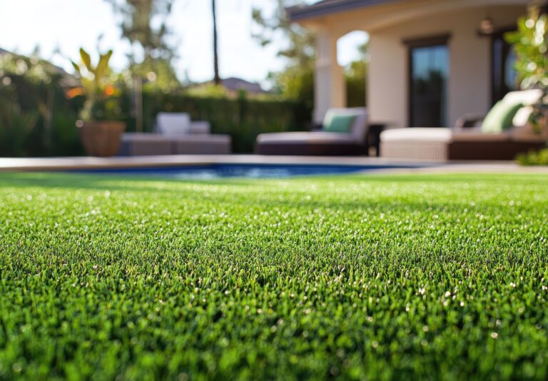 Standard residential artificial grass installation by general landscapers, lacking the structural sub-base and grain-calibration required for professional golf performance.