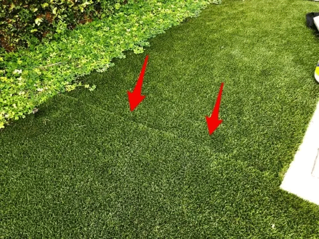Example of poor artificial turf seaming